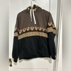 Brown and Black Geometric Pattern Hoodie Size M